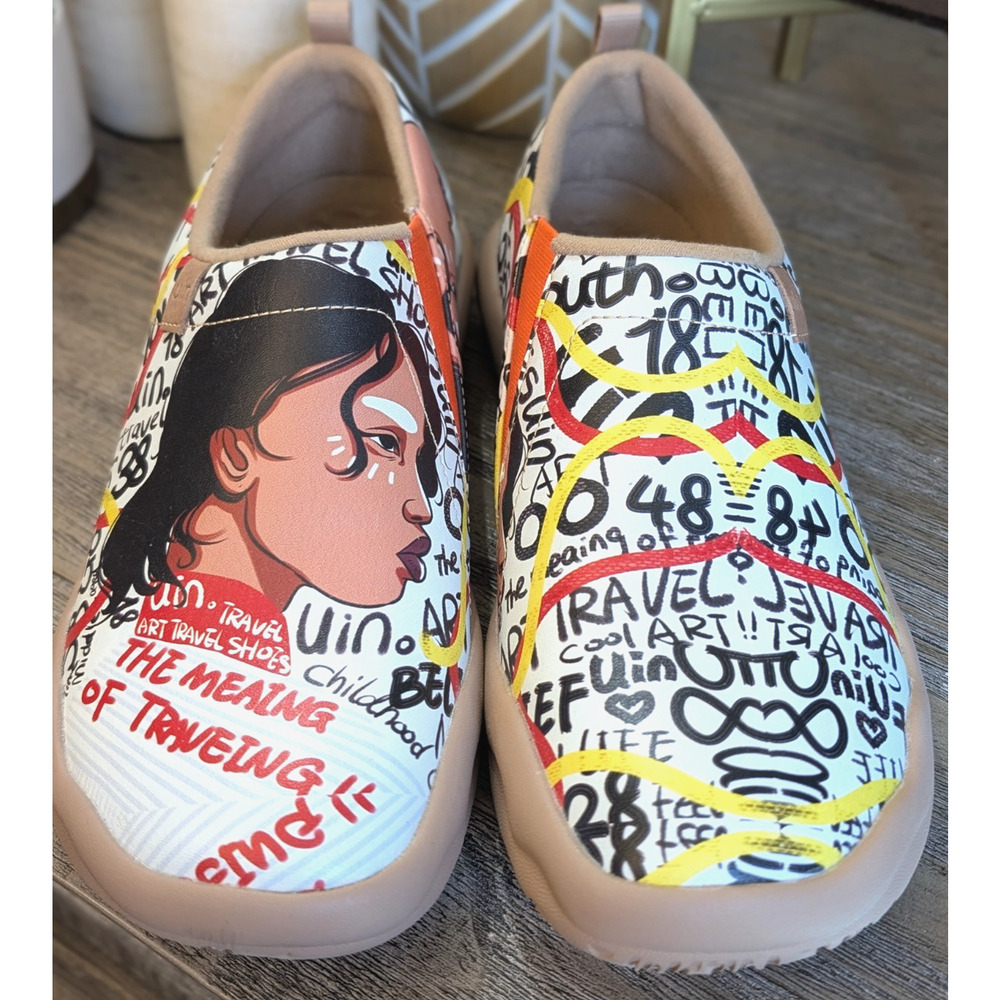 UIN Art Travel Shoes Womens 7.5 Graffiti Slip On Comfort Flats Loafers EU 38.5